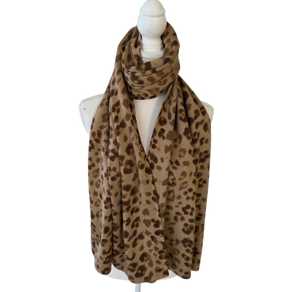 Nina‎ Charles Leopard Cheetah Print Scarf Vintage Heavy Wool Blend Rectangle